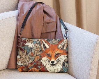 Stained Glass Fox Handbag, Fox Retro Purse, Fox Crossbody Purse, Fox Bag Purse, Cottagecore Witch Purse