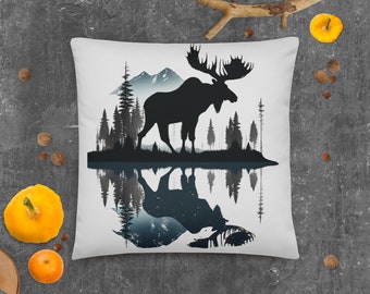 Moose Backdrop Pillow, Moose & Woods, Retro Moose, Moose Lover Gift, Animal Lover, UP North Pillow, Canada Wildlife