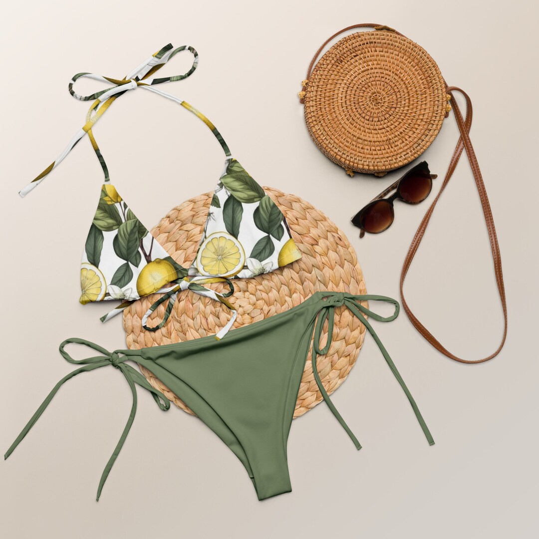 Lemon Flower String Bikini Lemon Bathing Suit Citrus - Etsy