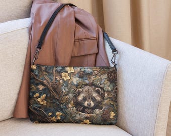 Baby Wolverine Crossbody Bag, Faux Embroidered Unique Purse, Cottagecore Witch Purse, Animal Tote, Boho Witch Handbag