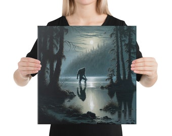 Bigfoot Sighting Wall Art, Bigfoot in the River, Sasquatch Canvas Wall Art, Believe, Bigfoot Photo Print, Bigfoot Gift for Him