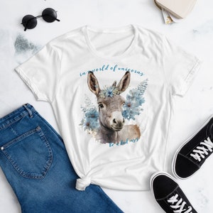 Be a Donkey in a World of Unicorns Women&#39; Short Sleeve T-Shirt, Funny Donkey Shirt, Farmers Top, Sarcastic Tee, Dad Joke Shirt