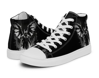 Mothman Mens High Top Canvas Shoes, Cryptid Chucks, Mythical Creature Custom Shoes, Appalachian High Top Sneakers