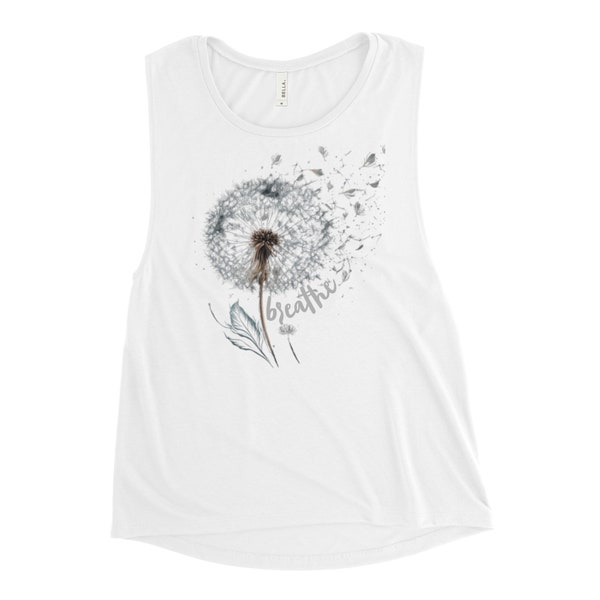 Breathe Dandelion Ladies’ Tank Top, Dandelion Shirt for Mom, Botanical Shirt, Floral T-Shirt, Gardening Shirt, Gift for Her, Nature Lover