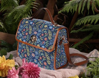 Floral Faux Embroidered Waterproof Handbag, Cottagecore Handbag, Vegan Leather Bag, Boho Witch Purse