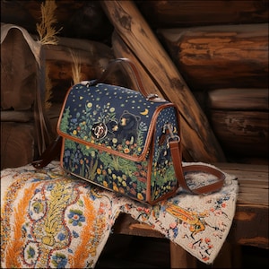 Mama Bär Faux bestickte wasserdichte Handtasche, Forestcore Handtasche, Cottagecore Tasche, Reteo Schulranzen Geldbörse
