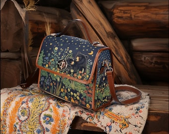 Mama Bear Faux Embroidered Waterproof Handbag, Forestcore Handbag, Cottagecore Bag, Reteo Satchel Purse