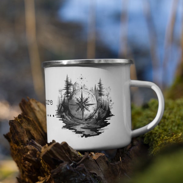 Adventure Awaits Enamel Mug, Hiking Coffee Cup, Nature Lover, Get Lost in the Woods, Gift for Him or Her