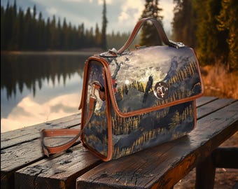 Ravens Peak Faux Embroidered Waterproof Handbag, Witchy Cottagecore, Raven Purse, Nature Satchel Purse