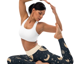 Moon Stars Design Yoga Pants, Moon Leggings, Hippie Clothes, Witch Leggings, Boho Leggings
