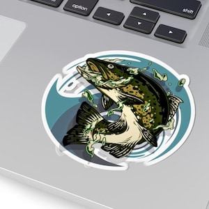 Fishing Stickers, Weekend Fishing Decals, Bass Trout Angler Stickers, Dark Colors Fish Stickers, Sportsman Stickers, Fishing Action Waves