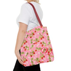 Strawberry Tote Bag, Reusable Pink Grocery and Shopping Bag, Weekend Farmers Market, Road Trip Girly Girl Coquette Gardener Accessory