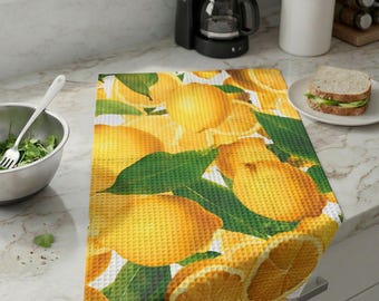 Lemon Pattern Kitchen Towel | Waffle Weave