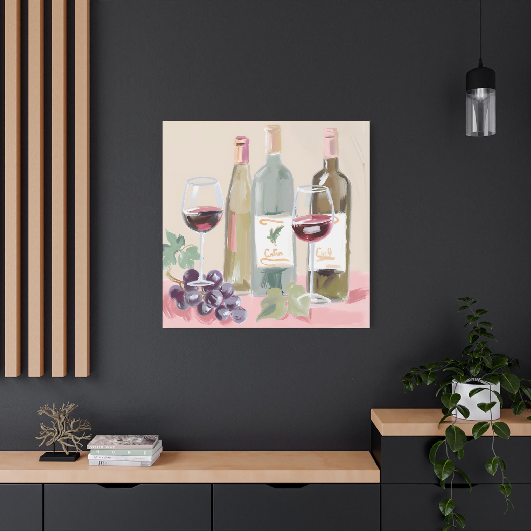 Aquarell Weinflaschen Leinwanddruck: Romantische italienische Küche Wandkunst