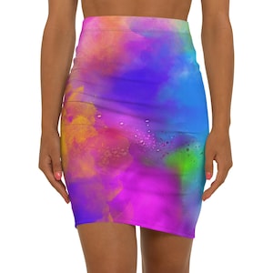 Vibrant Artistic Pencil Skirt, Colorful Mid-Waist Skirt for Parties, Festivals, Casual Wear, Trendy Fashion Statement