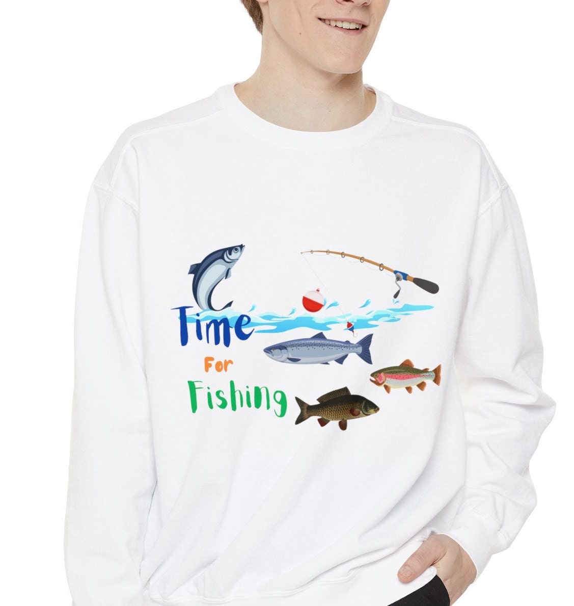 Unisex Garment-Dyed Sweatshirt with Fishing Design, Fisherman Gift, Angler, dad Gift, Sportsman, Bass Hunte Vacation Sweats,Boating Clothes