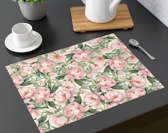 Roze pioenroos placemat | Tafelmat met aquarel bloemen