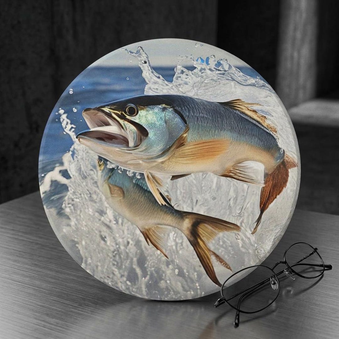 Jumping Fish Ceramic Coaster | Beach Ocean Coastal Drink Mat - Etsy