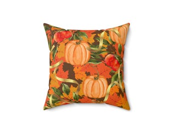 Watercolor Pumpkins Pillow | Autumn Leaves Fall Throw Pillow