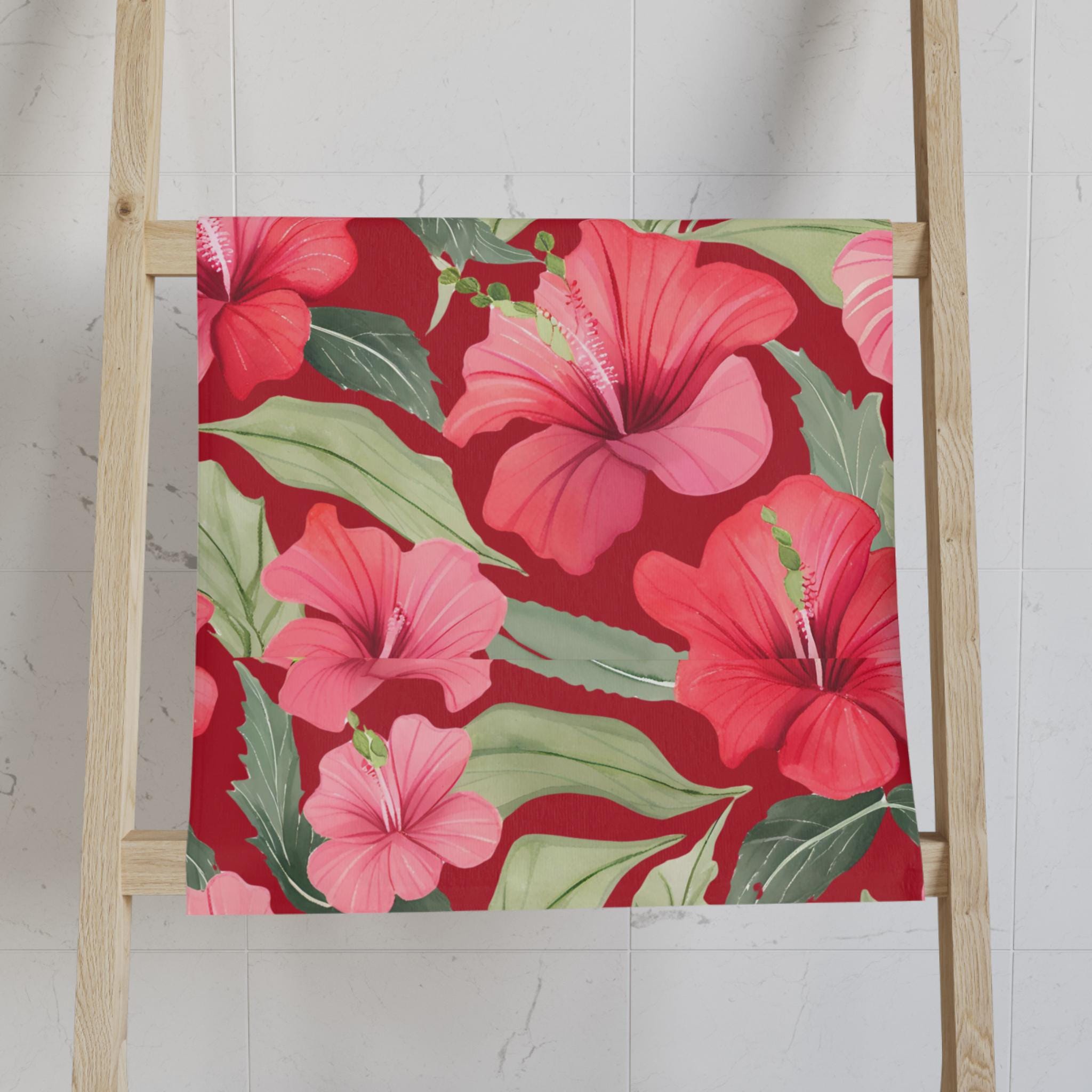Tropical Floral Hand Towel, Kitchen Decor, Bathroom Accessory, Housewarming Gift, Beach Vibes, Summer Celebration