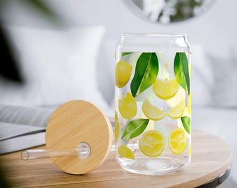 Lemon Sipper Glass: 16oz Summer Tumbler with Lid & Straw
