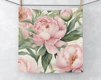 Face Towel - Pink Peony Summer Garden Soft Pretty Feminine, New Home Gift, Newlywed Present, Floral Bathroom Decor, Gift for Her