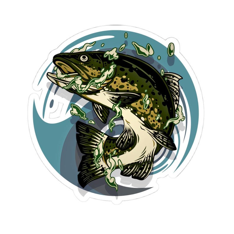 Deep Vinyl Sticker Bass & Trout Fishing Vinyl Sticker | Action Waves, Jumping Fish, Deep ...