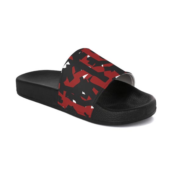 Abstract Red and Black Line Art Slide Sandals, Women display picture 2