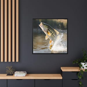 Wall Art, Fishing Action, Jumping Bass, Lake House Decor, Father&#39;s Day Gift, Man Cave Art, Office Decor, Fishing Fan Gift