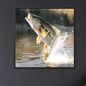 Jumping Bass Fish Canvas Wall Art: Fisherman Gift, Lake House Decor