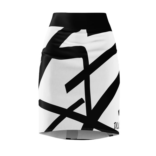 Women's Pencil Skirt, Bold Party, Cocktail Stye, Mod, Abstract, Original Art, Black Over White