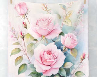 Face Towel, Soft Roses Floral Garden Design, Pretty Pink Lady Powder Room Decor, Original Prompts, Summer Spring Gift for Her, Bathroom