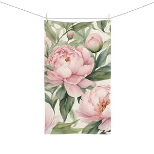 Hand Towel, Floral Peony Design | Garden Bathroom Decor, Feminine Soft Pink Flowers, Romantic Summer Gift, Shabby Chic Hand Towel