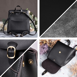 Vintage Vegan Leather Flap 3 Way Convertible Backpack For Women Black Simple Lady handbag Classic Retro Casual Daypack Purse image 3