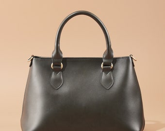 Vintage Vegan Leather Top Handle Satchel Bag For Women (Olive Green) Simple Shoulder Casual Purse Retro Classic Lady Handbag