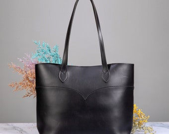 Vintage Vegan Leather Tote Bag For Women (Black) Simple Shoulder Handbag Retro Classic A4 Purse