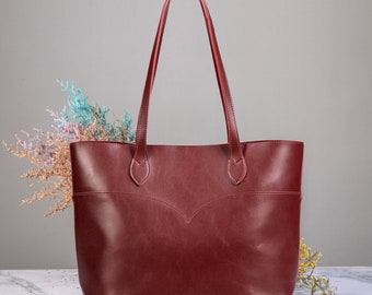 Vintage Vegan Leather Tote Bag For Women (Burgundy Red) Simple Shoulder Handbag Retro Classic A4 Purse