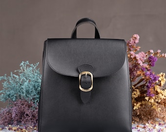 Vintage Vegan Leather Flap 3 Way Convertible Backpack For Women (Black) Simple Lady handbag Classic Retro Casual Daypack Purse