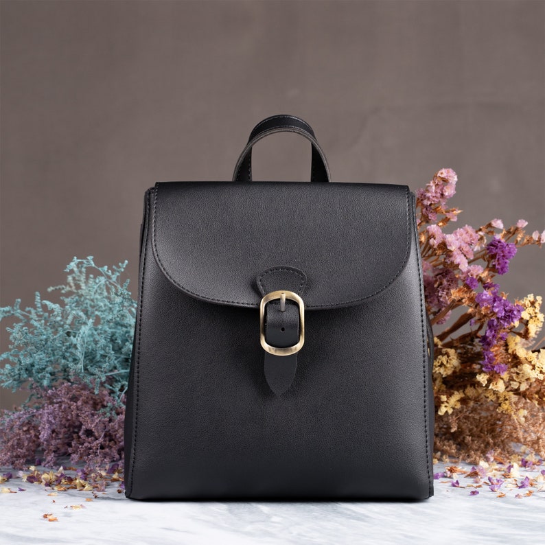 Vintage Vegan Leather Flap 3 Way Convertible Backpack For Women Black Simple Lady handbag Classic Retro Casual Daypack Purse image 1