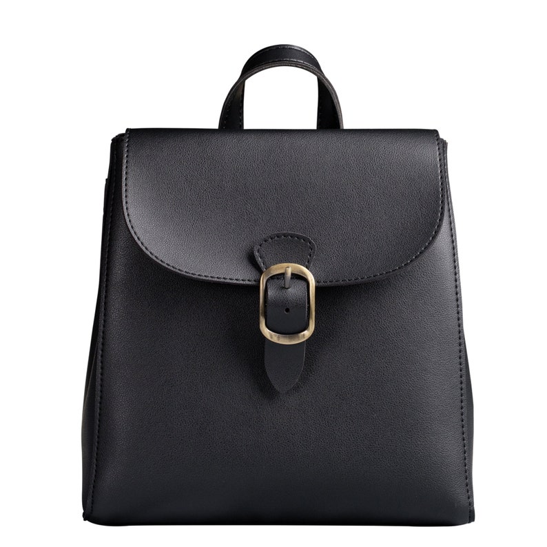 Vintage Vegan Leather Flap 3 Way Convertible Backpack For Women Black Simple Lady handbag Classic Retro Casual Daypack Purse image 4
