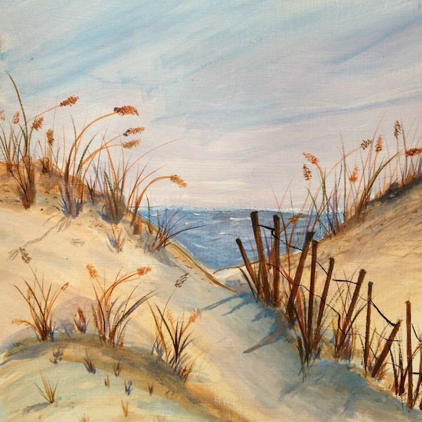 Cape Cod Sand Dunes | Giclée Print of Original Acrylic Painting | Pampas Grass Print | Cape Cod Landscape | Fine Art Print | 5 x 7