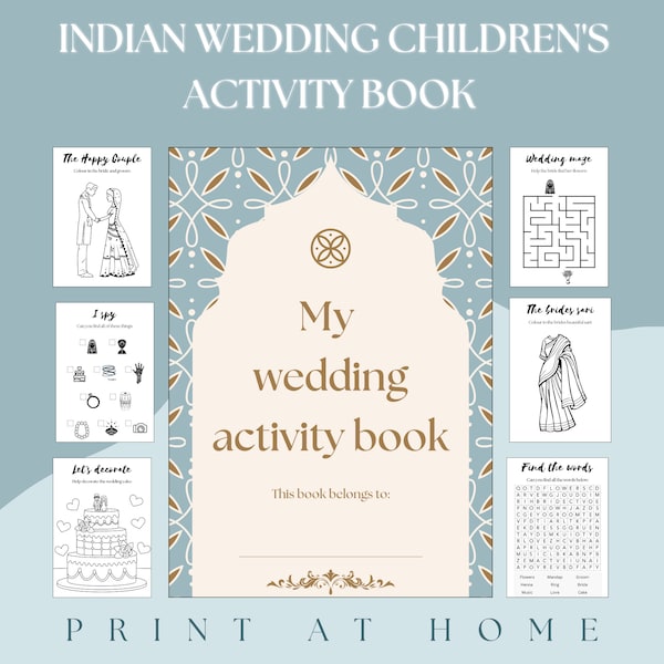 Indian Wedding | Children's Wedding Activity Book - Pastel Blue & Gold - DIGITAL PRINT