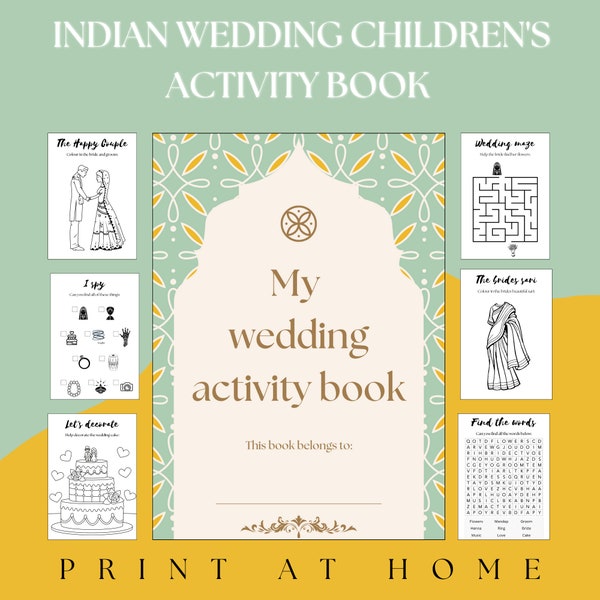 Indian Wedding | Children's Wedding Activity Book - Sage Green & Gold - DIGITAL PRINT