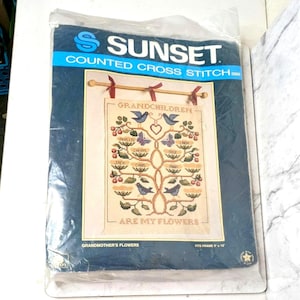 Sunset Vintage Kreuzstichpackung Stammbaum Blumen Enkel 9x 12