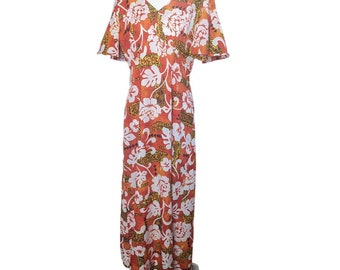 Royal Hawaiian Maxi dress Vintage orange floral tropical size 14