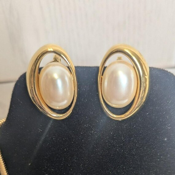 Boucles D'oreilles Clips Monet Vintage - Perle Et Doré - Parfait état