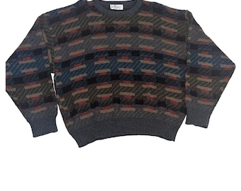 Vintage Jantzen rundhalsad tröja med flerfärgad geometrisk print, herr, extra stor