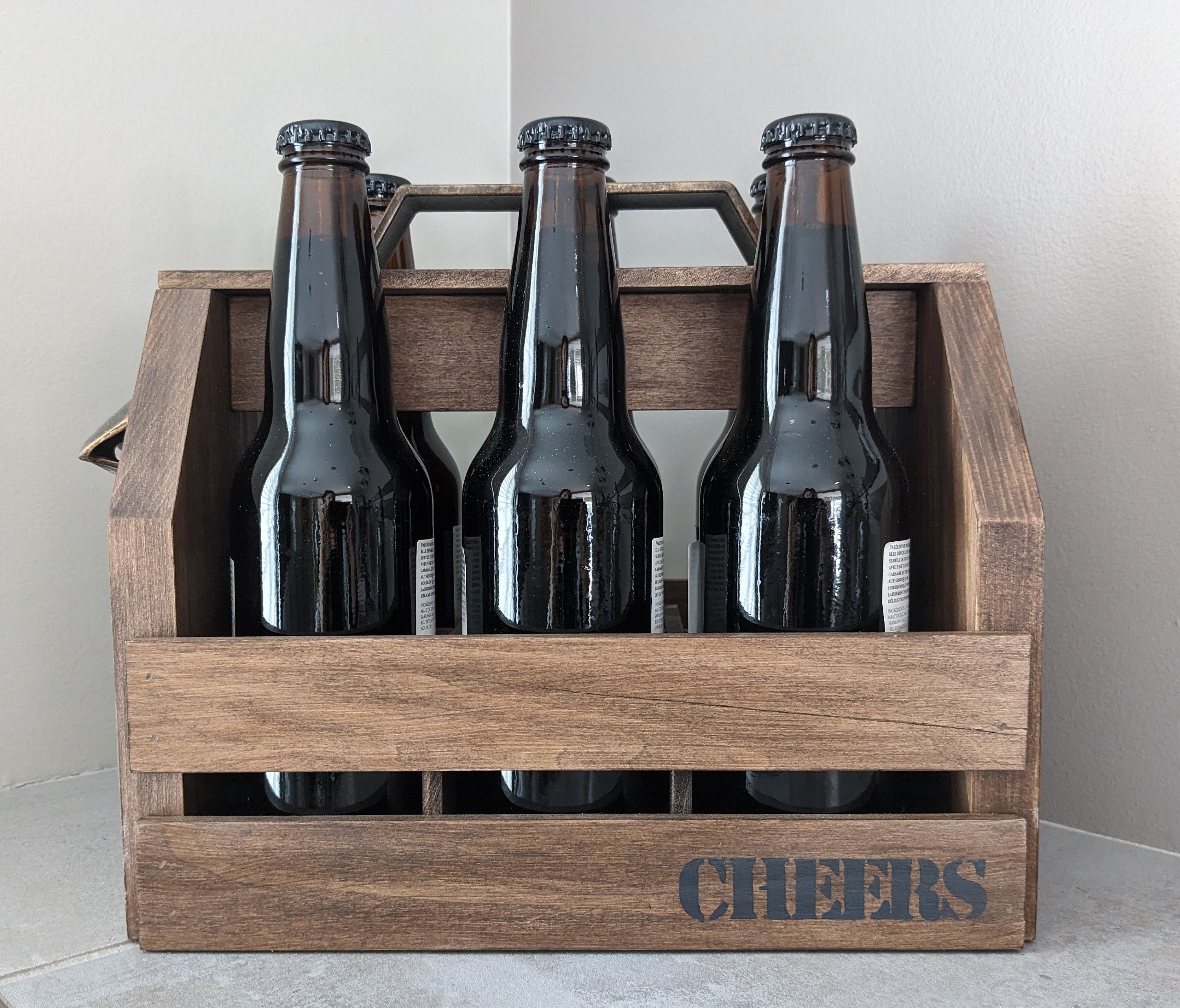 Porte-Bouteilles En Bois Pour 6 Bières - Avec Ouvre-Bouteille - Cadeau Homme, Fête, Camping, Football