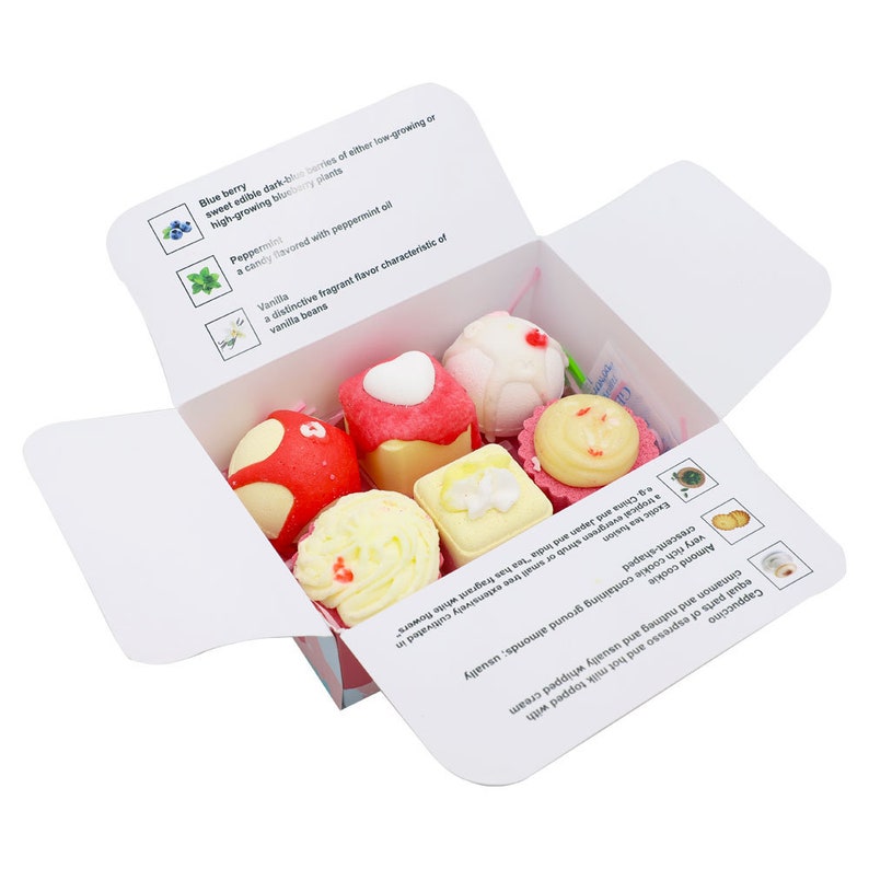 Bombes de bain Cupcake Fizzers Coffret cadeau 6 bombes de bain faites à la main et biologiques avec des ingrédients naturels image 6