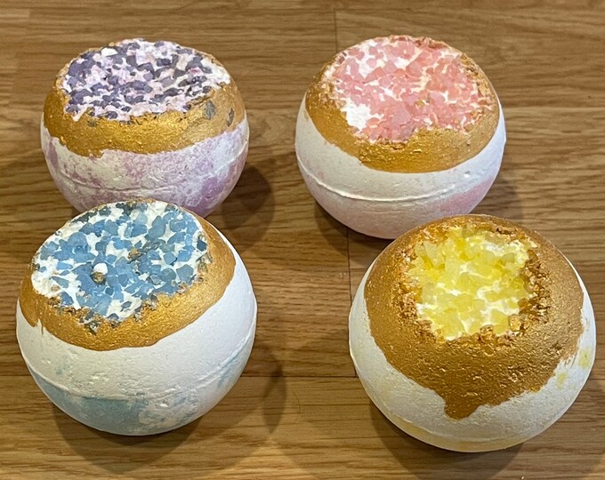 Bath Bombs Fizzers Geode Gift Set - Handmade and Organic 4 Pcs Bath Bombs with Natural Ingredients